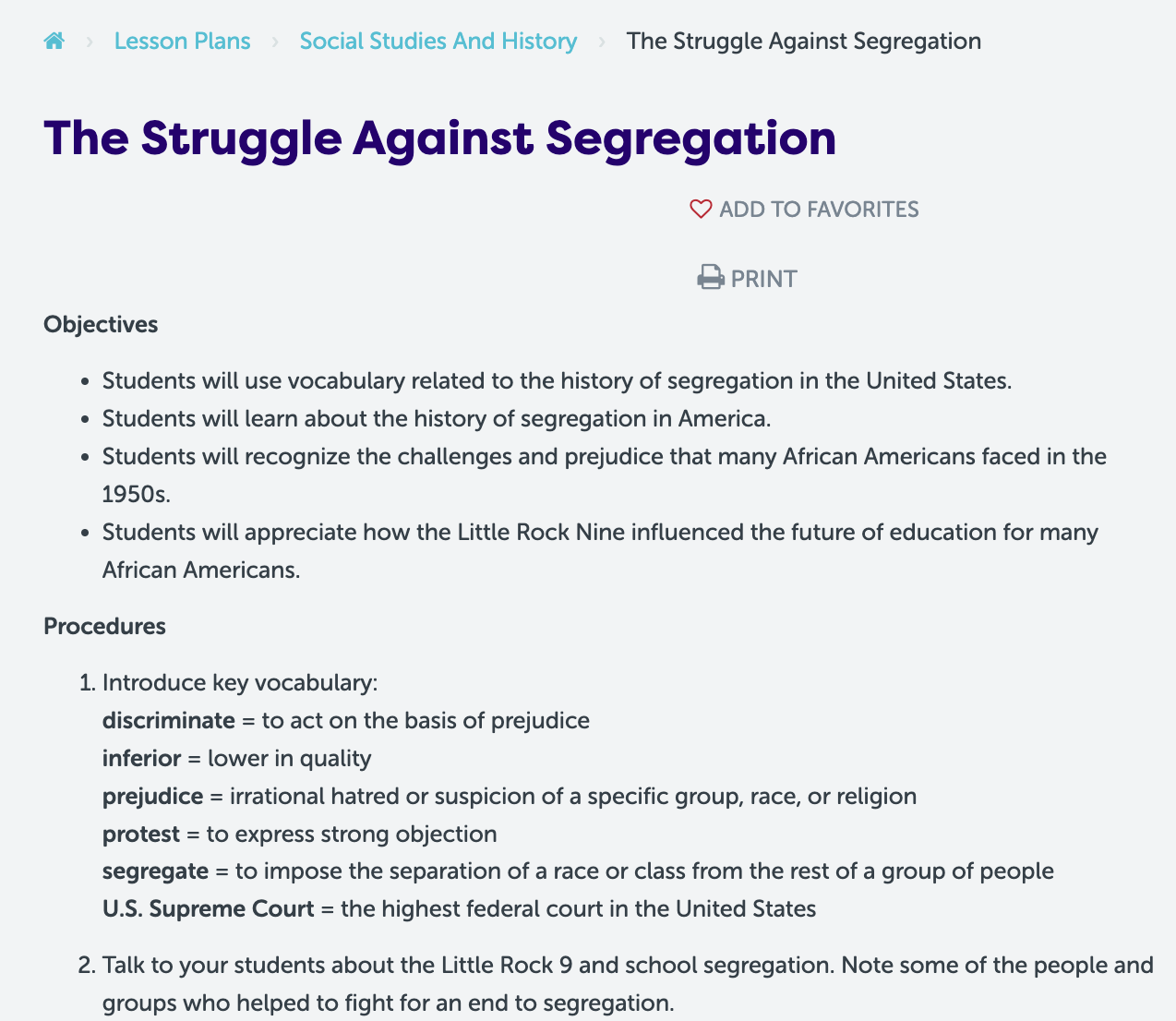 The Struggle Against Segregation Lesson Plan