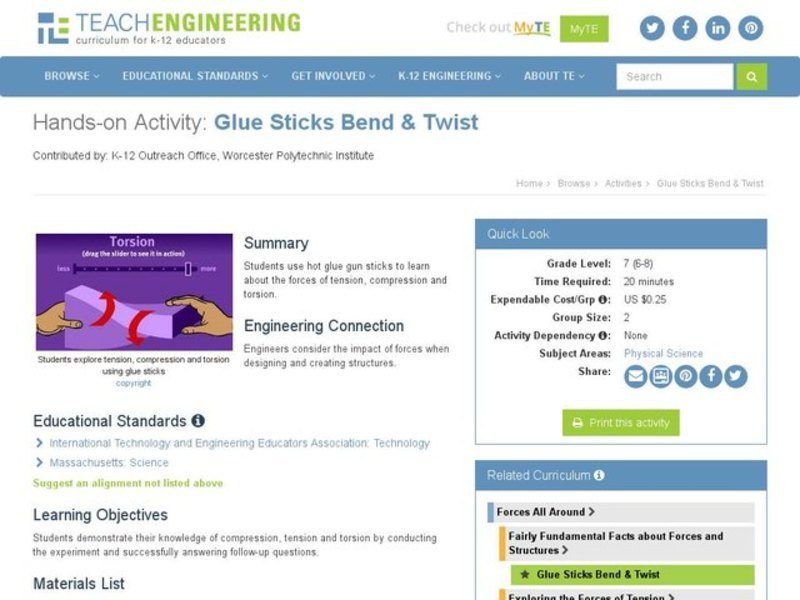 Glue Sticks Bend and Twist Activity