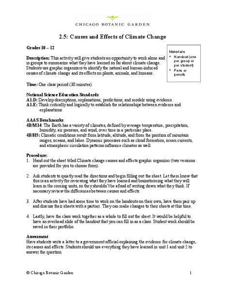Review and Assessment: Causes and Effects of Climate Changes Assessment