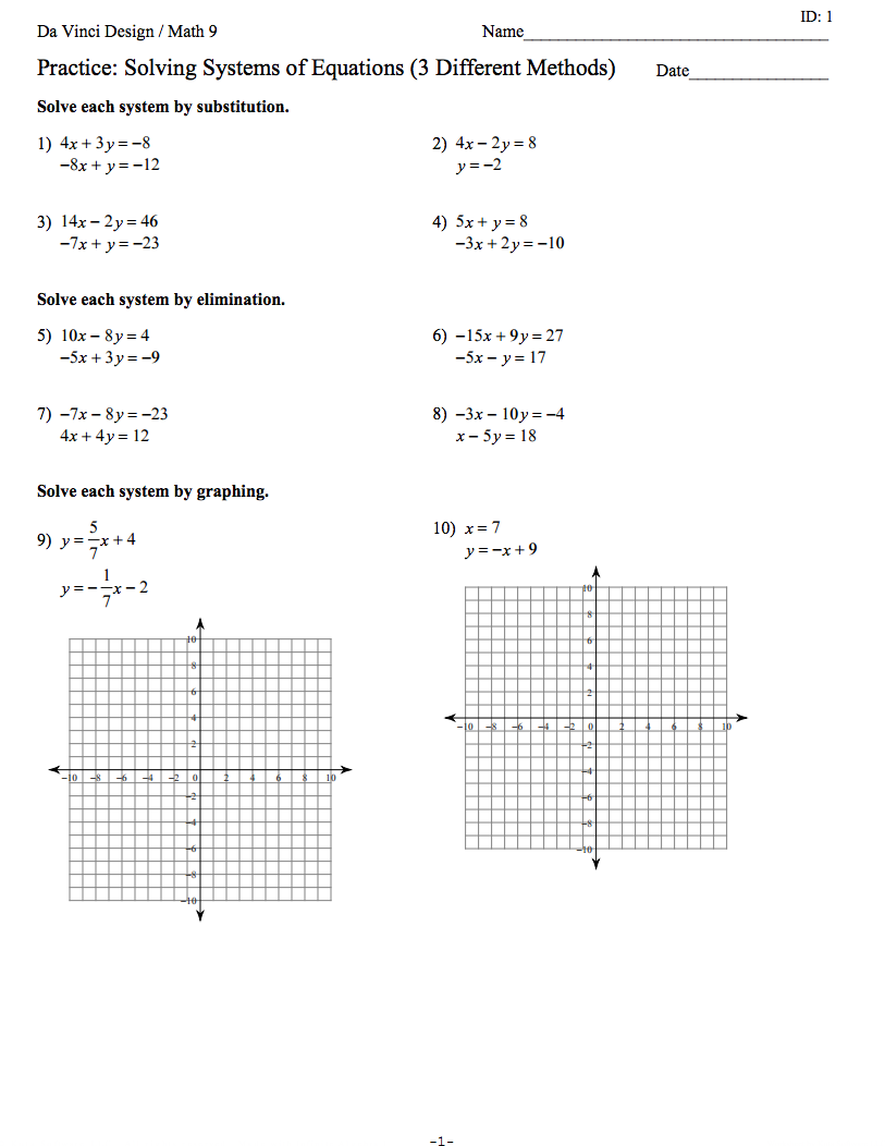 Solving Systems of Equations Worksheet