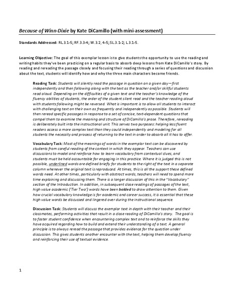 Because of Winn-Dixie Lesson Plan