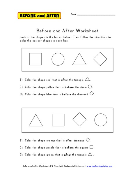 Before and After Worksheet Worksheet