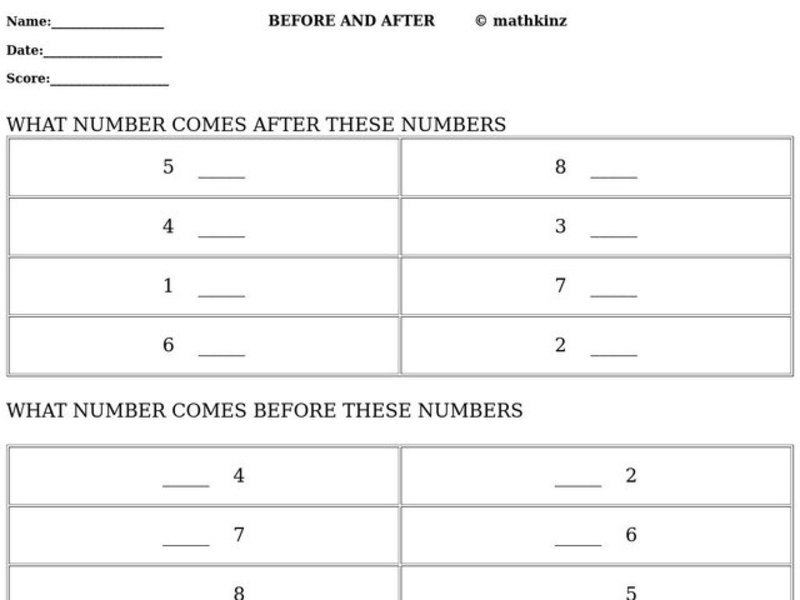 Before and After Worksheet