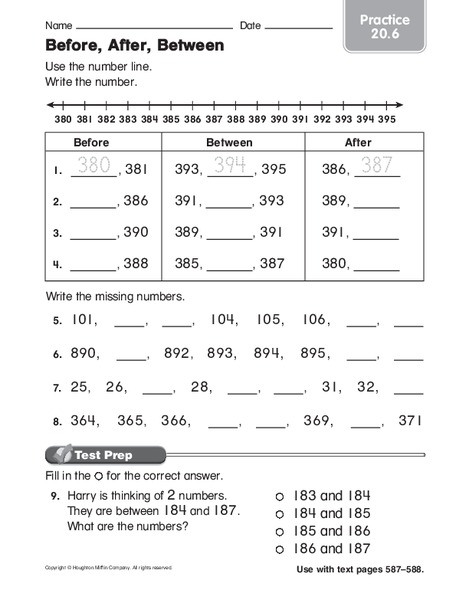 Before, After, Between Worksheet