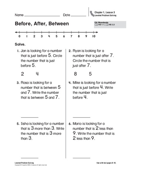 Before, After, Between Worksheet