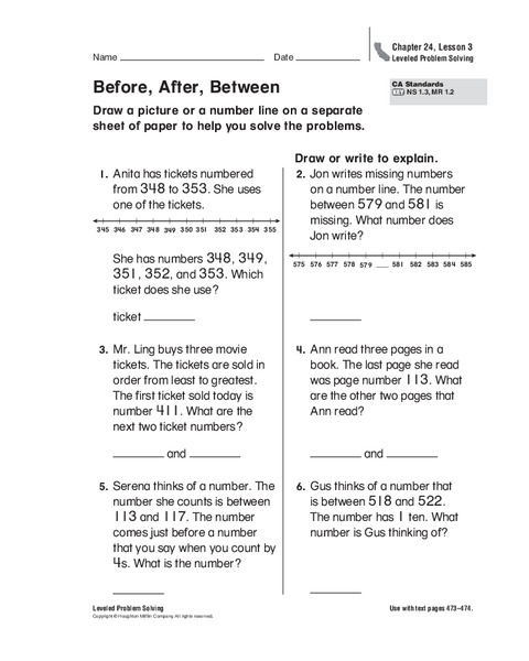 Before, After, Between Worksheet