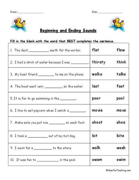 Beginning and Ending Sounds Worksheet