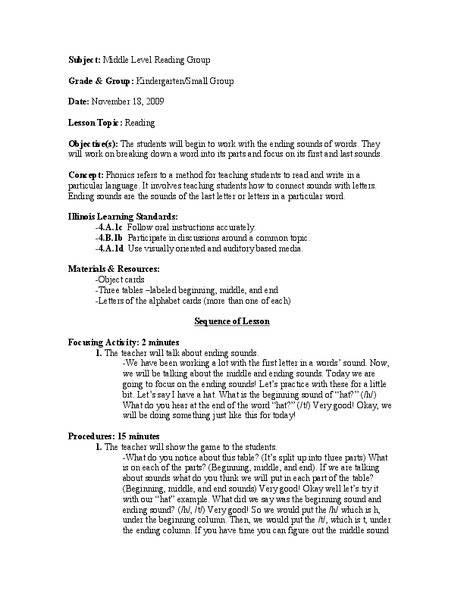 Beginning and Ending Consonants Lesson Plan