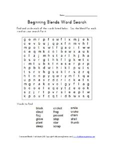 Beginning Blends Word Search Worksheet