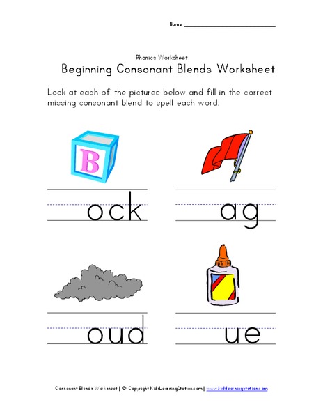 Beginning Consonant Blends Worksheet