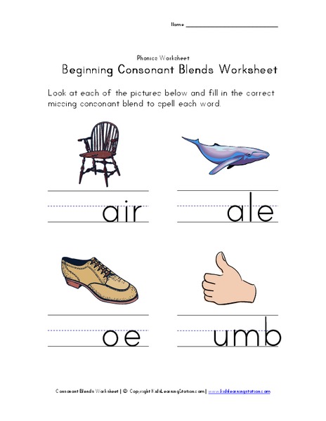 Beginning Consonant Blends Worksheet