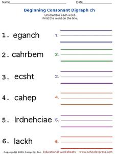 Beginning Consonant Digraph "ch" Worksheet