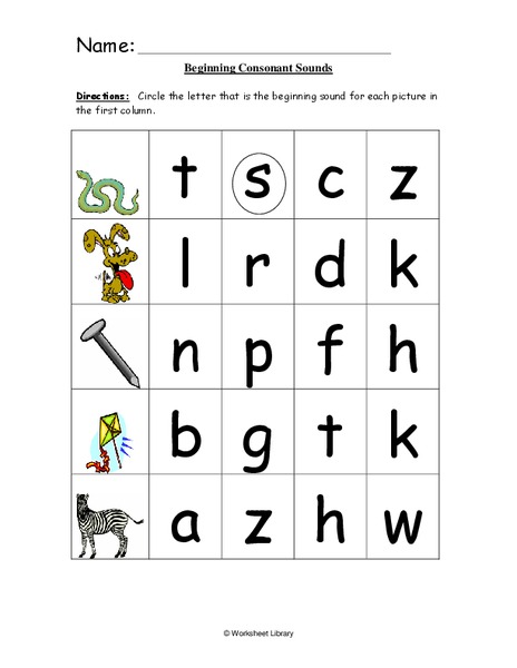 Beginning Consonant Sounds Worksheet