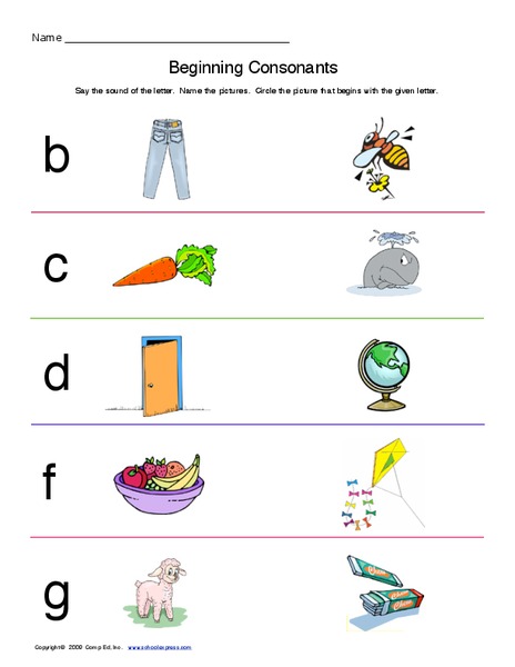 Beginning Consonants Worksheet