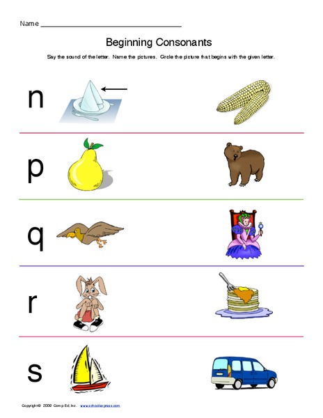 Beginning Consonants 4 Worksheet