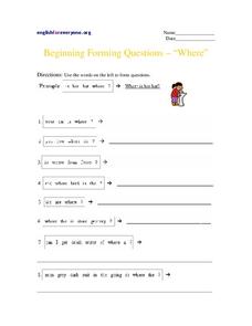 Beginning Forming Questions - "Where" Worksheet