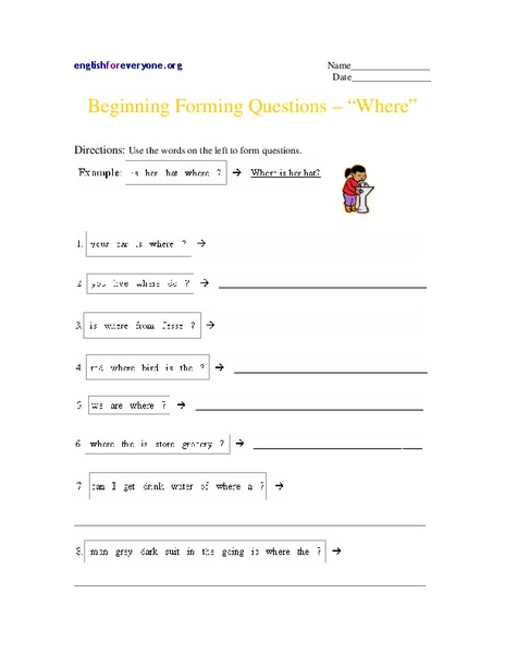 Beginning Forming Questions - "Where" Worksheet