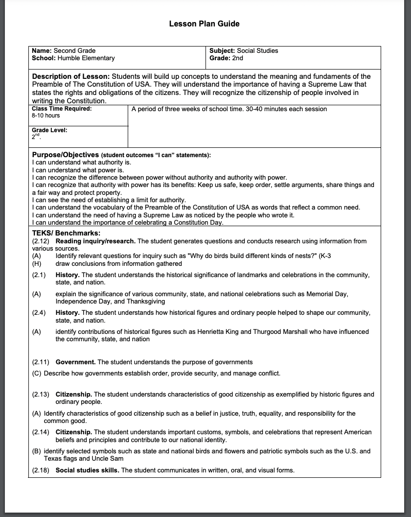 The Constitution. Lesson Plan
