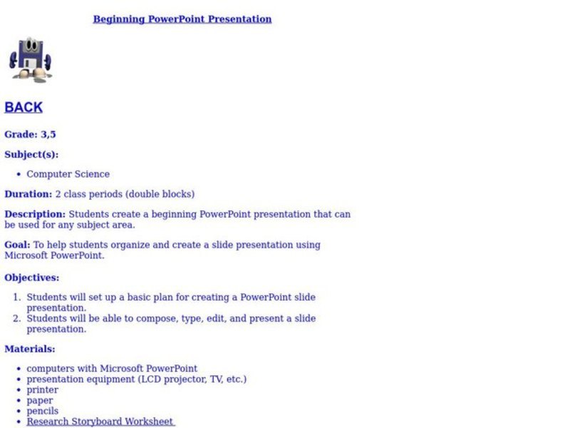 Beginning PowerPoint Presentation Lesson Plan