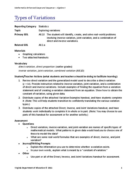 Types of Variations Lesson Plan