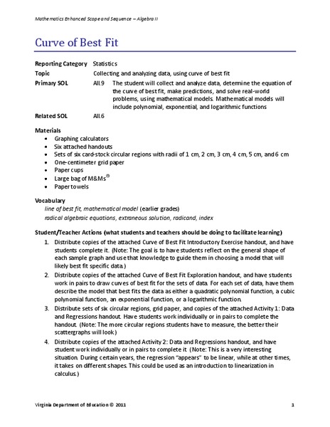 Curve of Best Fit Lesson Plan
