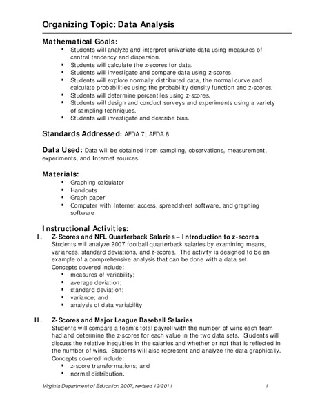 Organizing Topic: Data Analysis Lesson Plan