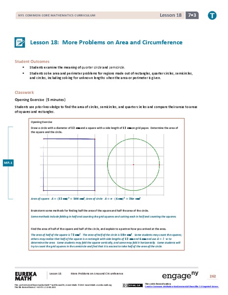 More Problems on Area and Circumference Lesson Plan