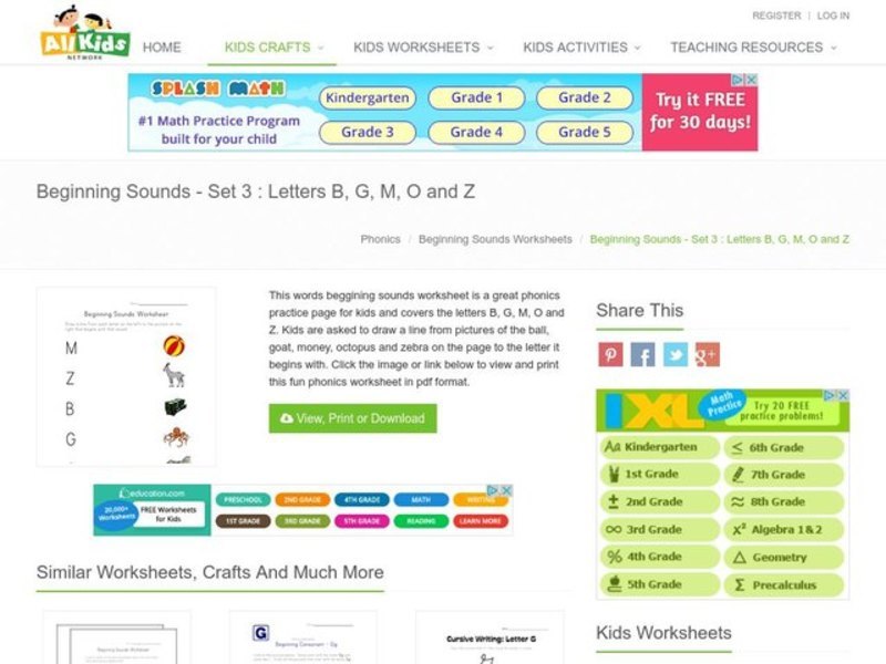 Beginning Sounds Worksheet