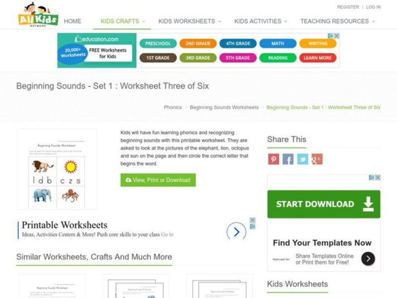 Beginning Sounds Worksheet