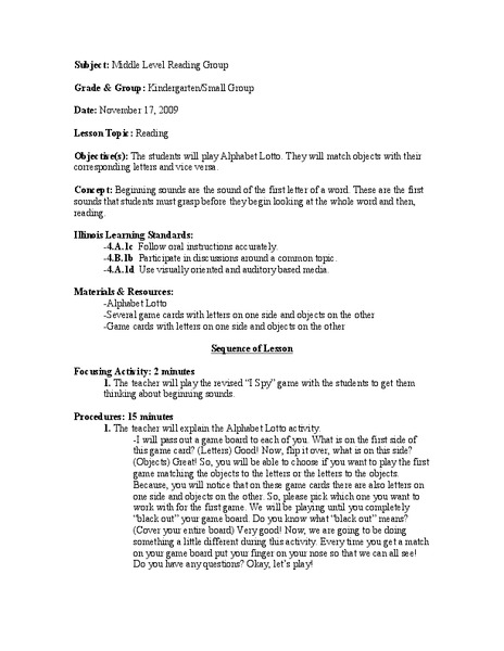 Beginning Sounds Lesson Plan