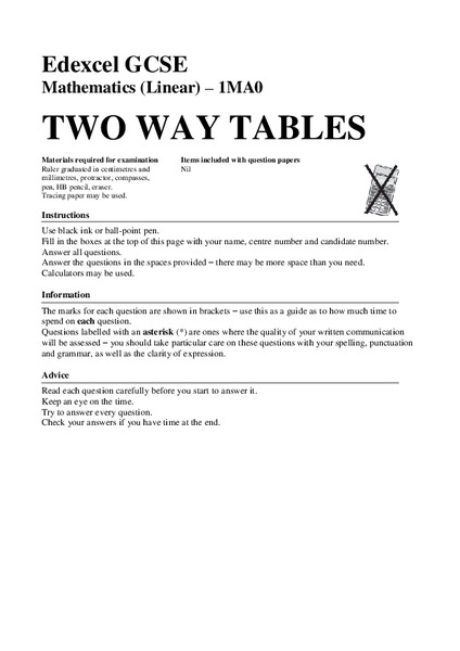 Two Way Tables Assessment