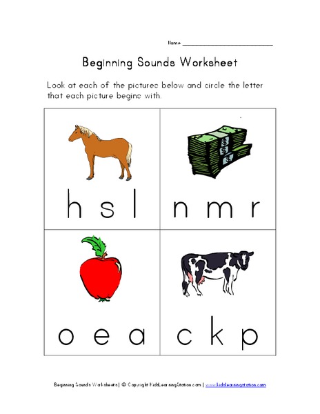 Beginning Sounds Worksheet Worksheet