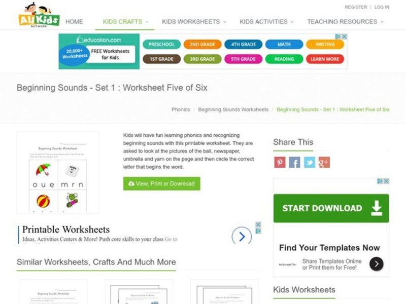 Beginning Sounds Worksheet Worksheet