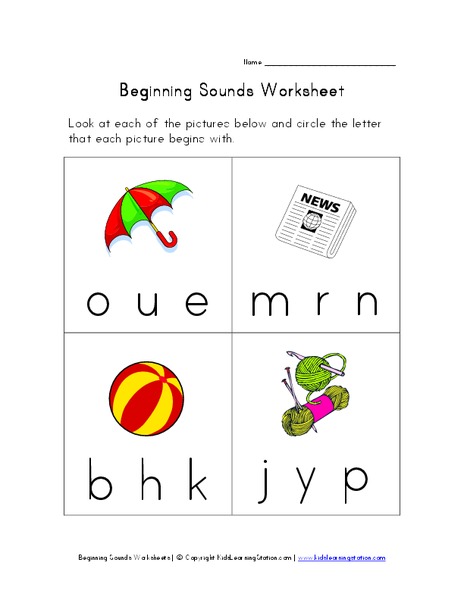 Beginning Sounds Worksheet Worksheet