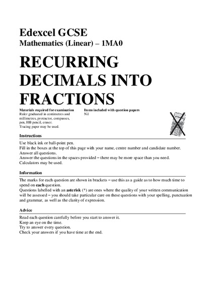 Recurring Decimals Assessment