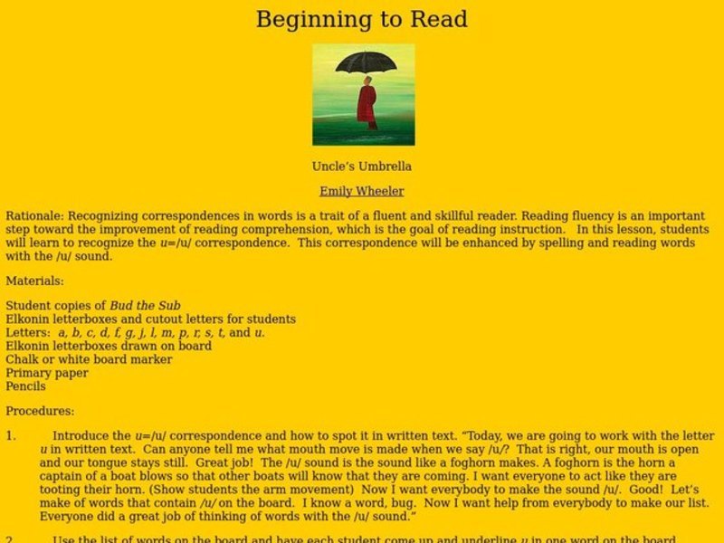 Beginning to Read Lesson Plan