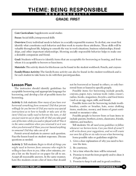 Being Responsible Lesson Plan