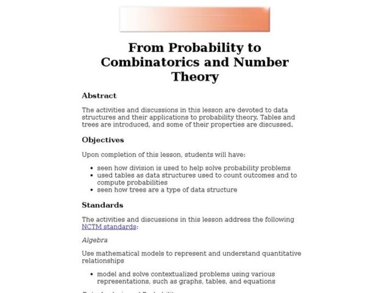 From Probability to Combinatorics and Number Theory Lesson Plan