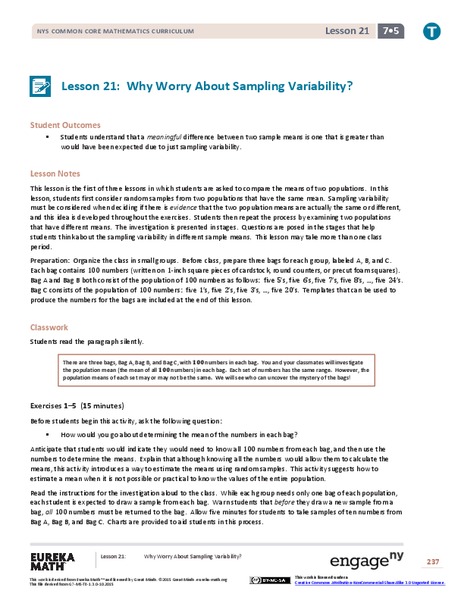 Why Worry About Sampling Variability? Lesson Plan