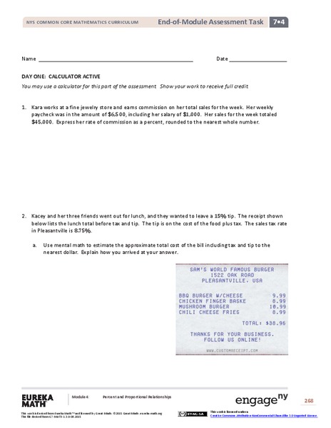 End-of-Module Assessment Task: Grade 7 Mathematics Module 4 Assessment