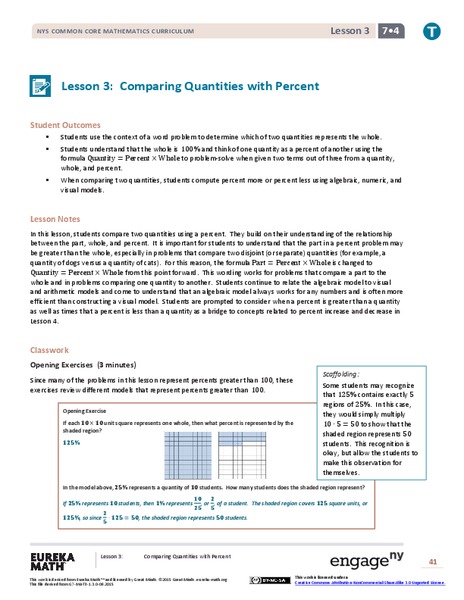 Comparing Quantities with Percent Lesson Plan