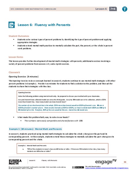 Fluency with Percents Lesson Plan