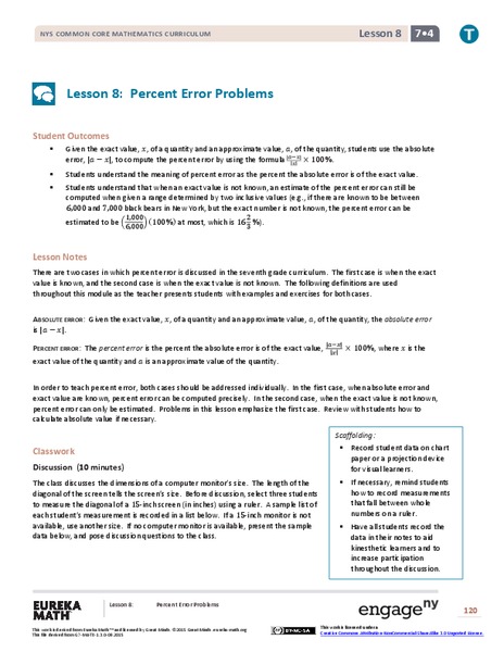 Percent Error Problems Lesson Plan