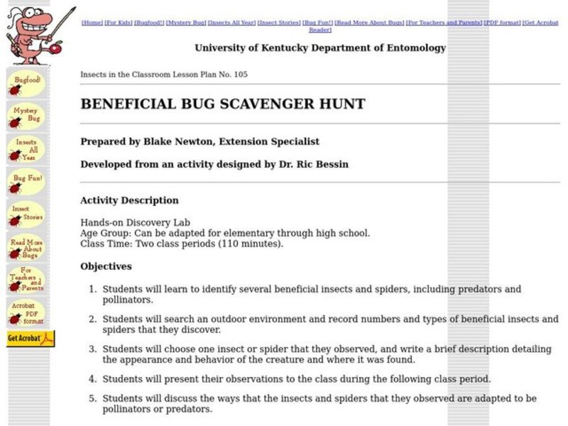 Beneficial Bug Scavenger Hunt Lesson Plan