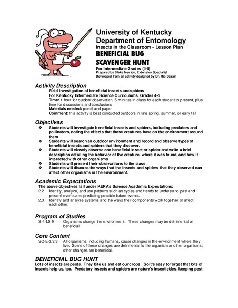 Beneficial Bug Scavenger Hunt Lesson Plan
