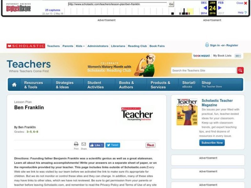 Ben Franklin Lesson Plan