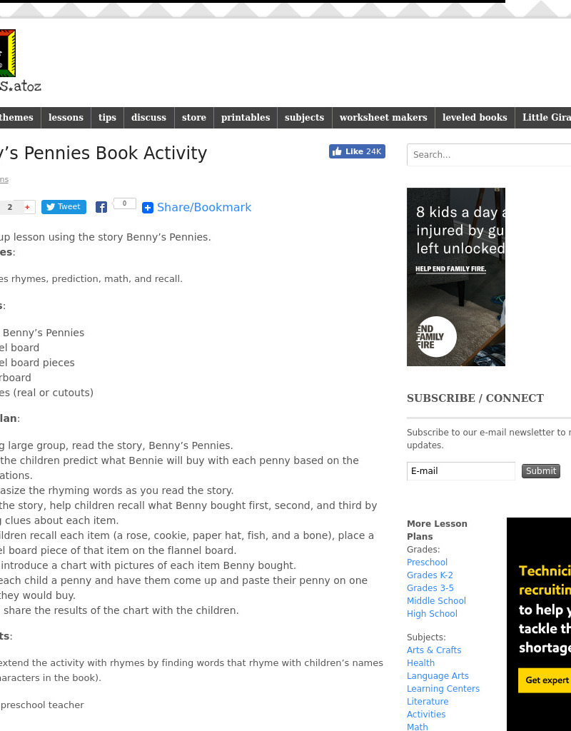 Benny's Pennies Lesson Plan