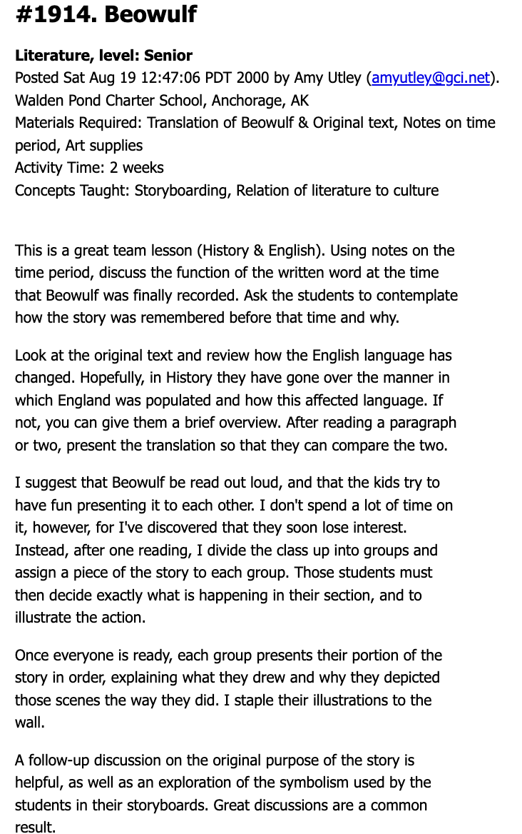 Beowulf Lesson Plan