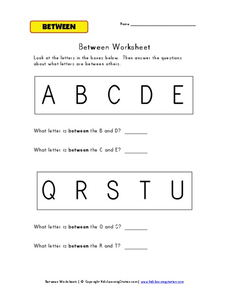 Between Worksheet Worksheet