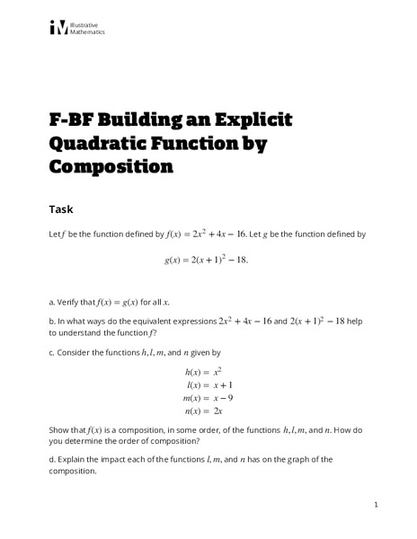 Building an Explicit Quadratic Function by Composition Assessment